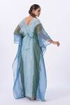 Shop_Merge Design_Blue Chiffon Mirrors V-neck Designer Kaftan With Inner Slip _at_Aza_Fashions