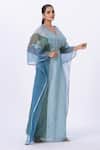 Buy_Merge Design_Blue Chiffon Mirrors V-neck Designer Kaftan With Inner Slip _Online_at_Aza_Fashions