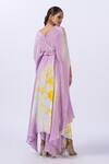 Shop_Merge Design_Purple Modal, Satin V-neck Tie-dye Kaftan With Corset Belt _at_Aza_Fashions