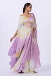 Buy_Merge Design_Purple Modal, Satin V-neck Tie-dye Kaftan With Corset Belt _at_Aza_Fashions