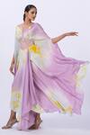 Buy_Merge Design_Purple Modal, Satin V-neck Tie-dye Kaftan With Corset Belt _Online_at_Aza_Fashions