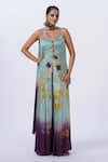 Buy_Merge Design_Green Modal, Satin Applique, Mirrors Open Neck Work Kurta Set _at_Aza_Fashions