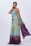 Merge Design_Green Modal, Satin Applique, Mirrors Open Neck Work Kurta Set _Online_at_Aza_Fashions