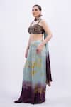 Merge Design_Wine Modal, Satin Sequins Embroidered Crop Top Set _Online_at_Aza_Fashions
