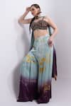 Merge Design_Wine Modal, Satin Sequins Embroidered Crop Top Set _at_Aza_Fashions