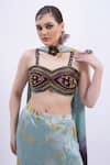 Buy_Merge Design_Wine Modal, Satin Sequins Embroidered Crop Top Set 