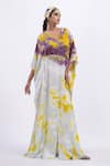 Buy_Merge Design_Multi Color Modal, Satin Embroidery V-neck Tie-dye Kaftan _Online_at_Aza_Fashions