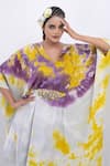 Shop_Merge Design_Multi Color Modal, Satin Embroidery V-neck Tie-dye Kaftan _Online_at_Aza_Fashions