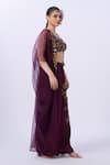Merge Design_Wine Modal, Satin, Organza, Chiffon Sequins, Embroidery Round Blouse And Pant Set _Online_at_Aza_Fashions