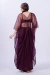 Shop_Merge Design_Wine Modal, Satin, Organza, Chiffon Sequins, Embroidery Round Blouse And Pant Set _at_Aza_Fashions