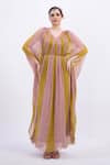 Shop_Merge Design_Multi Color Georgette Beads V-neck Kaftan _Online_at_Aza_Fashions