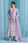 Buy_Lashkaraa_Purple Georgette, Satin Embroidery Round Neck Designer Anarkali Set In Soft _at_Aza_Fashions