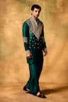 MUKTI AND KAVITH CASA_Green Kota Doria, Silk Sequins, Embroidery Emerald Kora Kurta Palazzo Set _Online_at_Aza_Fashions