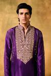Shop_MUKTI AND KAVITH CASA_Purple Silk Embroidery Royal Dusk Kurta Set _Online_at_Aza_Fashions