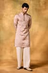 MUKTI AND KAVITH CASA_Pink Tissue Embroidery Blush Bloom Kurta Set _Online_at_Aza_Fashions