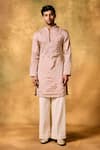 Buy_MUKTI AND KAVITH CASA_Pink Tissue Embroidery Blush Bloom Kurta Set _at_Aza_Fashions