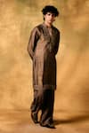 MUKTI AND KAVITH CASA_Brown Tissue Embroidery Mocha Rustle Kurta Set _Online_at_Aza_Fashions