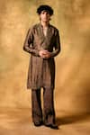 Buy_MUKTI AND KAVITH CASA_Brown Tissue Embroidery Mocha Rustle Kurta Set _at_Aza_Fashions