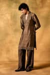 Buy_MUKTI AND KAVITH CASA_Brown Tissue Embroidery Mocha Rustle Kurta Set _Online_at_Aza_Fashions