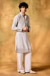 Buy_MUKTI AND KAVITH CASA_Gray Tissue Embroidery Smoky Grey Kurta Set _Online_at_Aza_Fashions