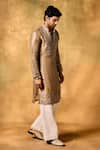 MUKTI AND KAVITH CASA_Gold Tissue Embroidery Dawn Kurta Set _Online_at_Aza_Fashions