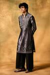 Buy_MUKTI AND KAVITH CASA_Gray Tissue Embroidery Smoky Moon Kurta Set _Online_at_Aza_Fashions