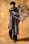 Shop_MUKTI AND KAVITH CASA_Gray Tissue Embroidery Smoky Moon Kurta Set _Online_at_Aza_Fashions