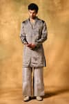 Buy_MUKTI AND KAVITH CASA_Gray Tissue Embroidery Silver Mist Kurta Set _Online_at_Aza_Fashions