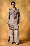 Buy_MUKTI AND KAVITH CASA_Gray Tissue Embroidery Silver Mist Kurta Set _at_Aza_Fashions