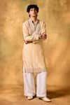 Buy_MUKTI AND KAVITH CASA_Beige Tissue Embroidery Sandy Dunes Kurta Set _at_Aza_Fashions