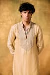 Shop_MUKTI AND KAVITH CASA_Beige Tissue Embroidery Sandy Dunes Kurta Set _Online_at_Aza_Fashions