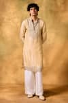 MUKTI AND KAVITH CASA_Beige Tissue Embroidery Sandy Dunes Kurta Set _at_Aza_Fashions