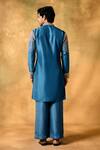 Shop_MUKTI AND KAVITH CASA_Blue Silk Embroidery Royal Wave Kurta Set _at_Aza_Fashions