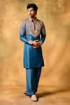 Buy_MUKTI AND KAVITH CASA_Blue Silk Embroidery Royal Wave Kurta Set _at_Aza_Fashions