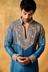 MUKTI AND KAVITH CASA_Blue Silk Embroidery Royal Wave Kurta Set _at_Aza_Fashions