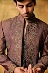 MUKTI AND KAVITH CASA_Purple Crepe Embroidery Regal Crush Sherwani Jacket Set _at_Aza_Fashions