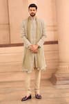 Buy_MUKTI AND KAVITH CASA_Green Chanderi Embroidery Light Tissue Hand Sherwani Set _at_Aza_Fashions