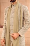 Buy_MUKTI AND KAVITH CASA_Green Chanderi Embroidery Light Tissue Hand Sherwani Set _Online_at_Aza_Fashions