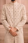 Shop_MUKTI AND KAVITH CASA_Beige Brocade Embroidery Sherwani Set _at_Aza_Fashions