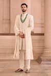 Buy_MUKTI AND KAVITH CASA_Ivory , Chanderi Sequins, Embroidery Raw Wedding Sherwani Set _at_Aza_Fashions