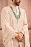 MUKTI AND KAVITH CASA_Ivory , Chanderi Sequins, Embroidery Raw Wedding Sherwani Set _Online_at_Aza_Fashions