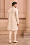 Shop_MUKTI AND KAVITH CASA_Ivory Silk Embroidery Threadwork Embellished Sherwani Set _at_Aza_Fashions