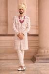 Buy_MUKTI AND KAVITH CASA_Pink Silk Beads Royal Raw Sherwani Set _at_Aza_Fashions