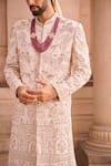 Buy_MUKTI AND KAVITH CASA_Pink Silk Beads Royal Raw Sherwani Set _Online_at_Aza_Fashions