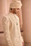Buy_MUKTI AND KAVITH CASA_Gold Brocade, Silk, Mohair Pearls Banarasi Sherwani Set _Online_at_Aza_Fashions