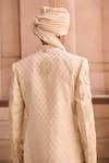 Shop_MUKTI AND KAVITH CASA_Gold Brocade, Silk, Mohair Pearls Banarasi Sherwani Set _at_Aza_Fashions