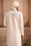 Shop_MUKTI AND KAVITH CASA_Ivory Silk Embroidery, Beads Legacy Sherwani Set _at_Aza_Fashions