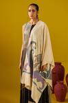 Shop_SHAZA_Multi Color Pashmina Kalamkari Border Stole _at_Aza_Fashions