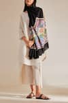 Shop_SHAZA_Black Kalamkari Border Pashmina Stole _at_Aza_Fashions