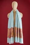 Shop_SHAZA_Blue Kani Stole In Cyan And Mustard _at_Aza_Fashions